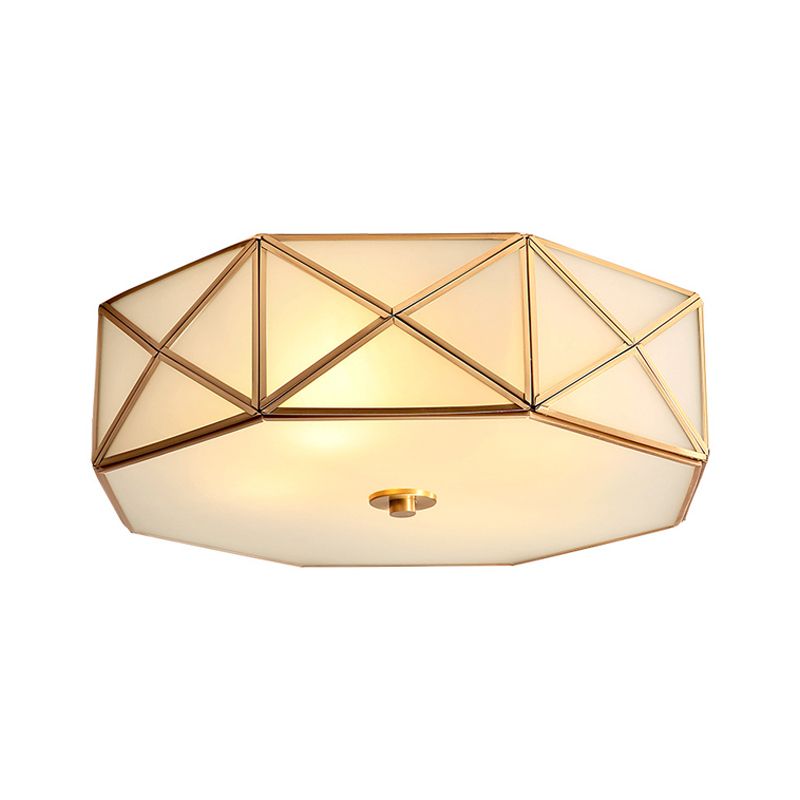 Geometric Shaped Bedroom Flush Light Simplicity Cream Glass Gold Flush Ceiling Light Fixture