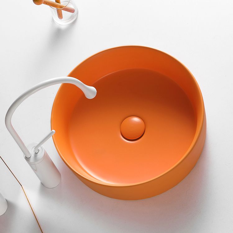 Round White and Orange Trough Bathroom Sink Porcelain Trough Bathroom Sink