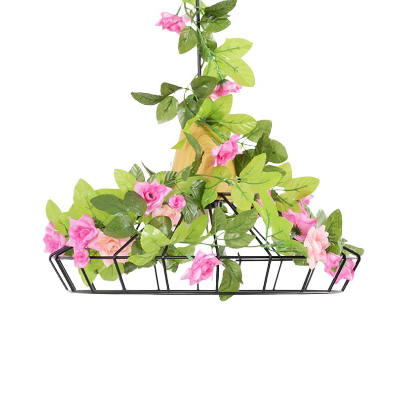 1 tête diamant cage pendentif industriel noire en fer noire pendante suspendue avec haut en bois