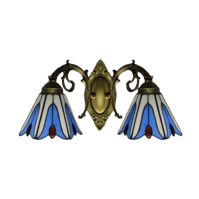 Magnolia Wall Mount Light Rustic Loft Stained Glass 2 Heads Wall Lighting for Living Room