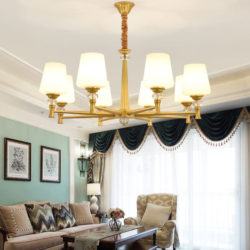 Glass Shade Metal Chandelier Light Fixtures American Style Multi-Head Bell Suspension Lamp
