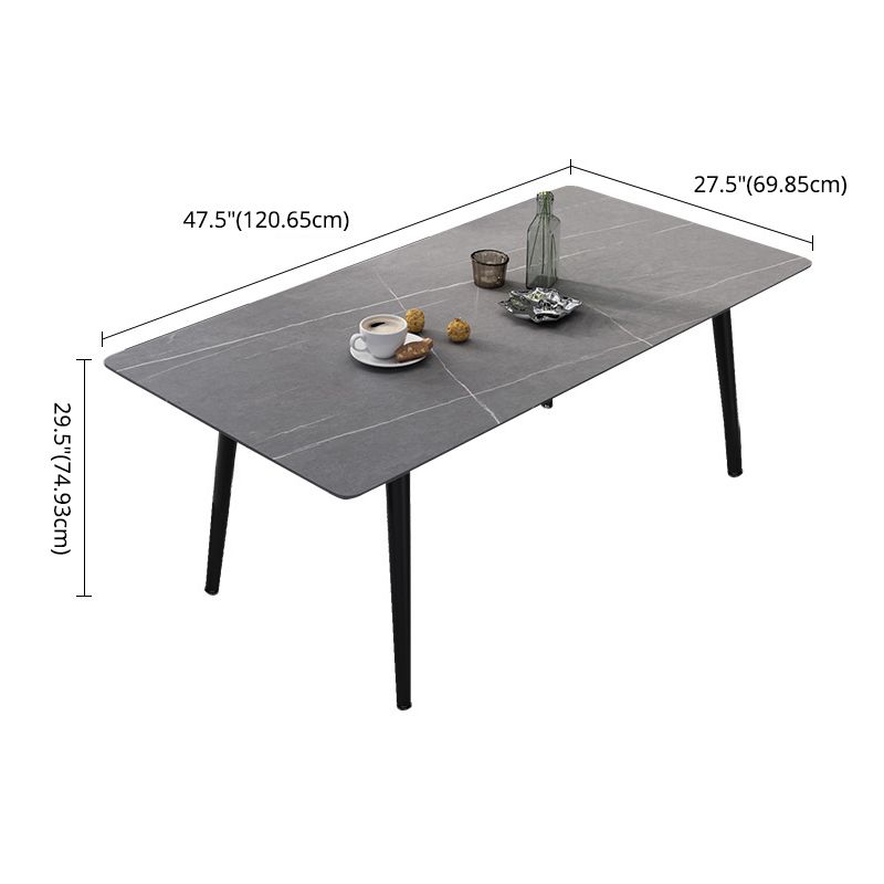Contemporary Style Sintered Stone Dining Set with Traditional Height Table and Black Leg Base