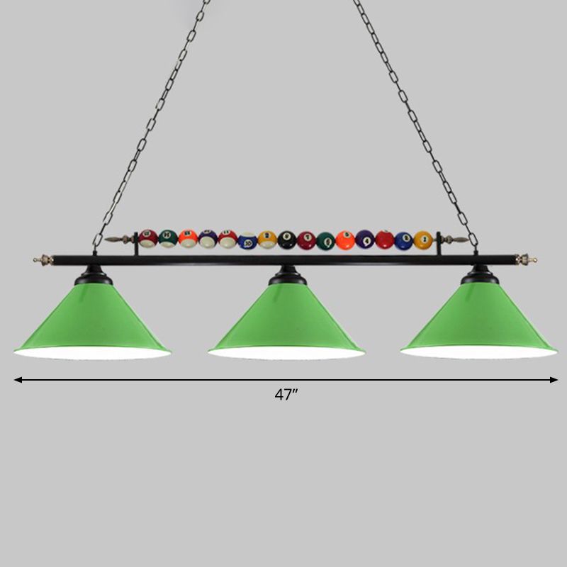 Iron Linear Island Ceiling Light Industrial Country Club Billiard Chandelier with Cone Shade