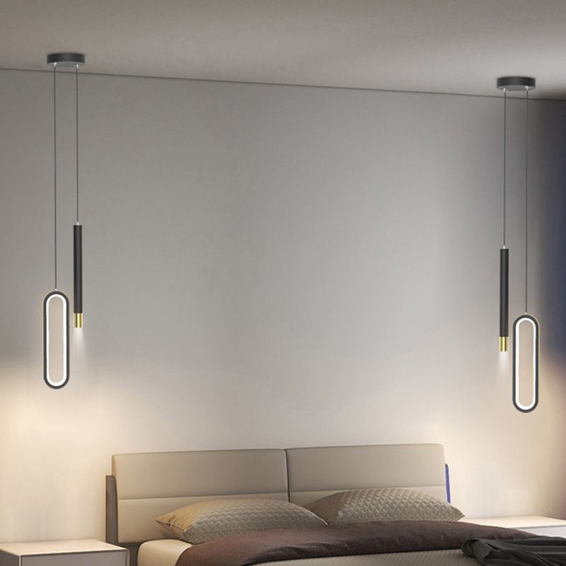 Moderne Röhre und ovales 14 -W -Anhänger helles Schlafzimmer Wohnzimmer Esszimmer LED schwarzer Aluminium Anhänger
