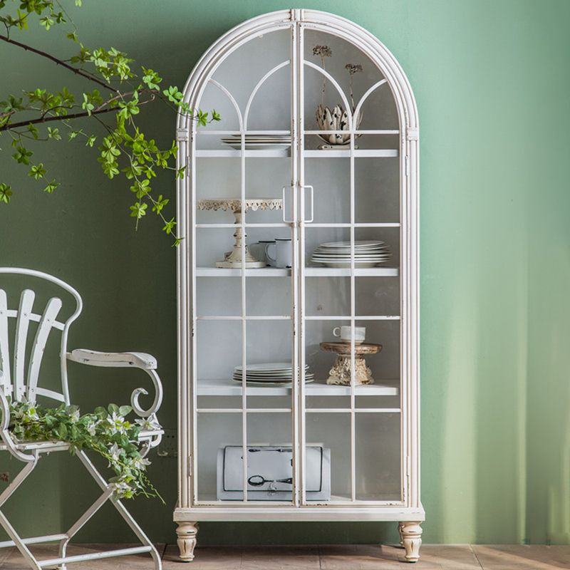 Traditional Pine Curio Cabinet Glass Doors Display Stand with Doors