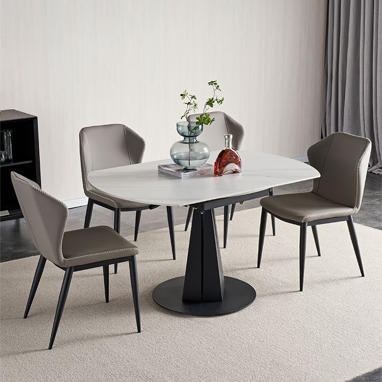 Mesa de comedor redonda extensible Mesa de piedra sinterizada moderna con base de pedestal de metal