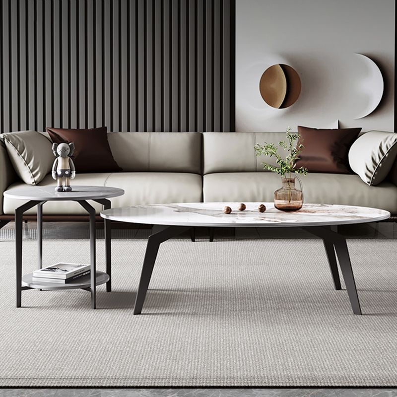 2 Nesting Slate Coffee Table Set Oval Coffee Table with Storage