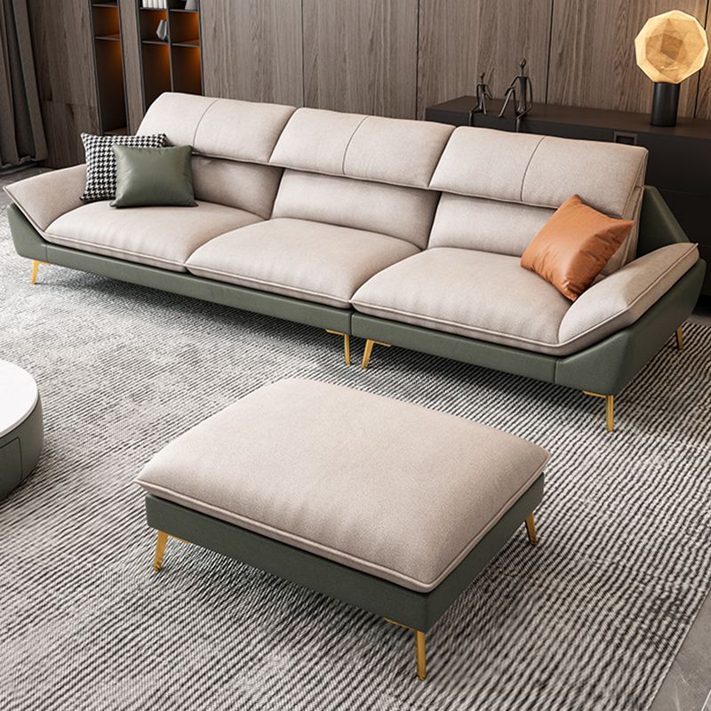 Flared Arm Faux Leather Furniture Sectionals in Green and White