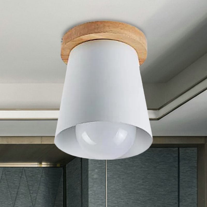 1 Bulb Gray/White/Green Conical Flush Mount Ceiling Light Metal Contemporary Ceiling Mounted Light for Bedroom