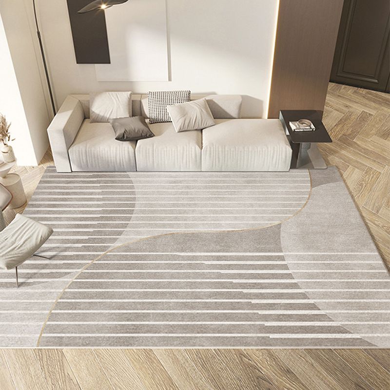 Light Grey Striped Carpet Polyester Casual Carpet Stain Resistant Carpet for Sitting Room