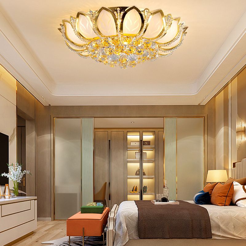 Crystal Gold Ceiling Light Fixture Floral Minimalist Ceiling Flush Mount