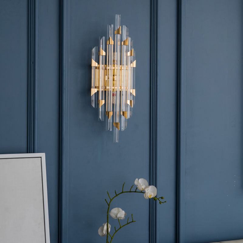 Geometric Shape Crystal Wall Lighting Modern Style 2-Lights Wall Mounted Light in Gold