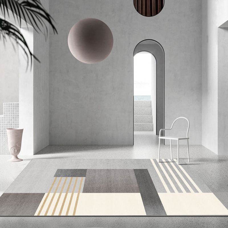 Orange Modern Rug Polyester Geometric Rug Stain Resistant Rug Drawing Room