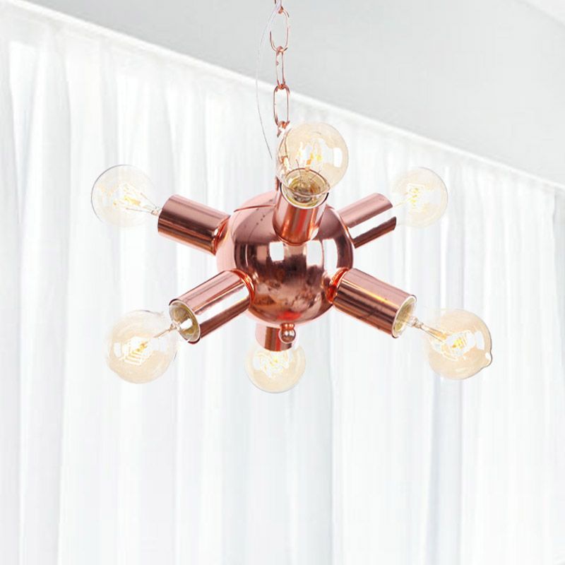 Rose Gold Starburst Chandelier Light Retro Style Metallic 6/9 Lights Suspension Light for Restaurant