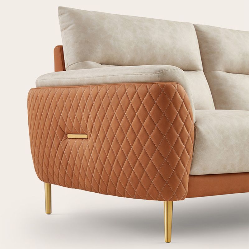 Faux Leather Glam Stain Resistant Square Arm Sofa for Living Room