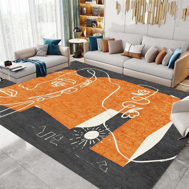 Gorgeous Orange Tone Carpet Trendy Polyster Area Rug Non-Slip Backing Rug for Living Room