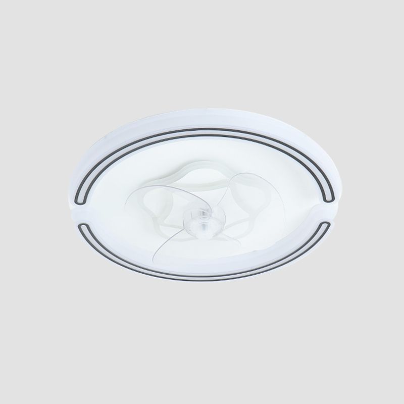 White Ultrathin Round Ceiling Fan Minimalist LED Acrylic Semi Mount Lighting for Living Room
