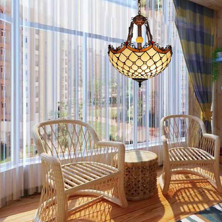 Gebrandschilderd glas omgekeerde kom hangende kroonluchter Tiffany -stijl kroonluchter lamp