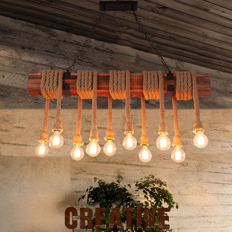 Vintage Hemp Rope Pendant Light American Industrial Style Retro Hanging Lamp