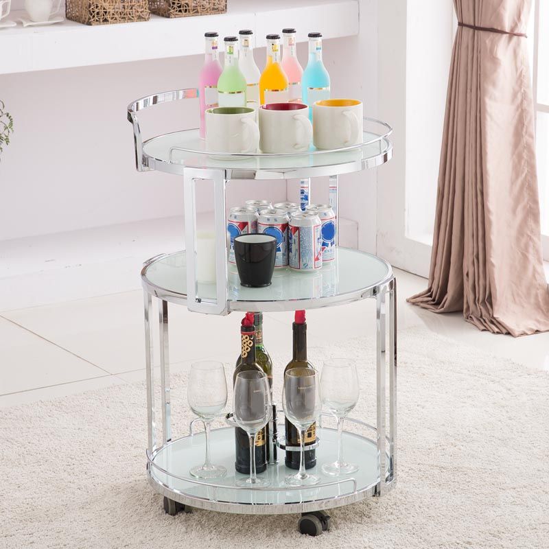 32.28" High Modern Style Round Prep Table Rolling Metal Prep Table for Home