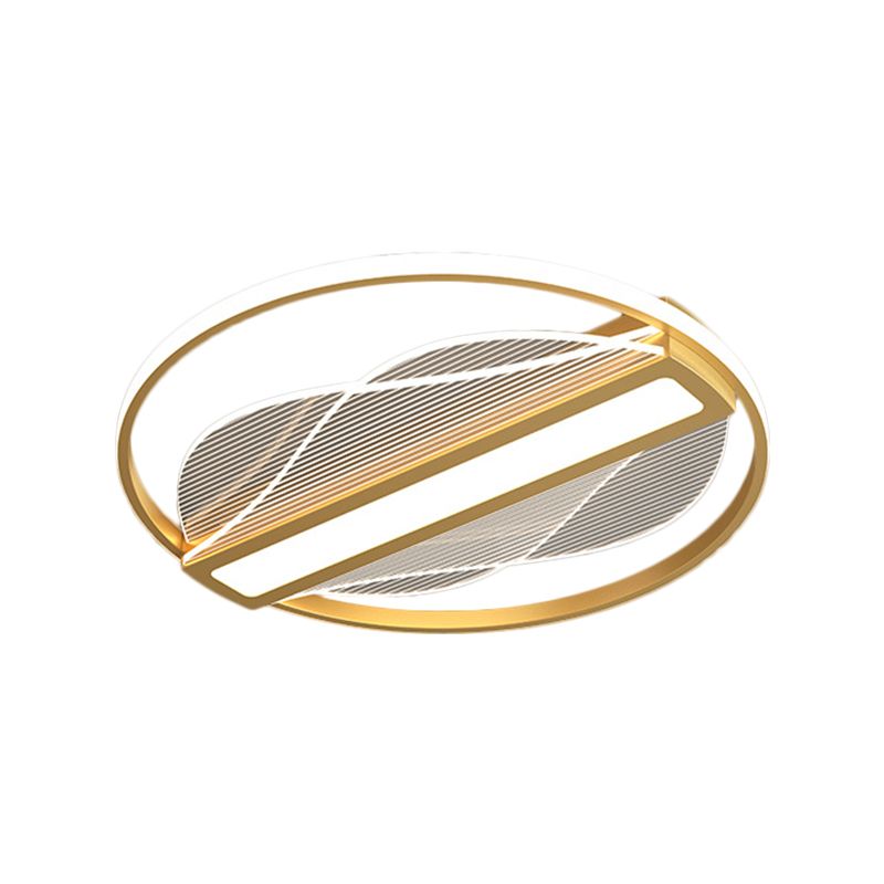 Circular Flush Mount Fixture Modernist Metallic 18"/21.5" Wide LED Gold Ceiling Lighting with Inner Bar Design in Warm/White Light