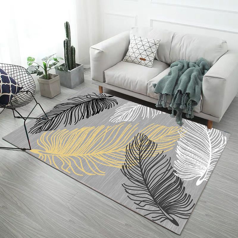 Trendy Feather Printed Area Rug Nordic Simple Polyester Carpet Non-Slip Backing Rug for Home Decoration