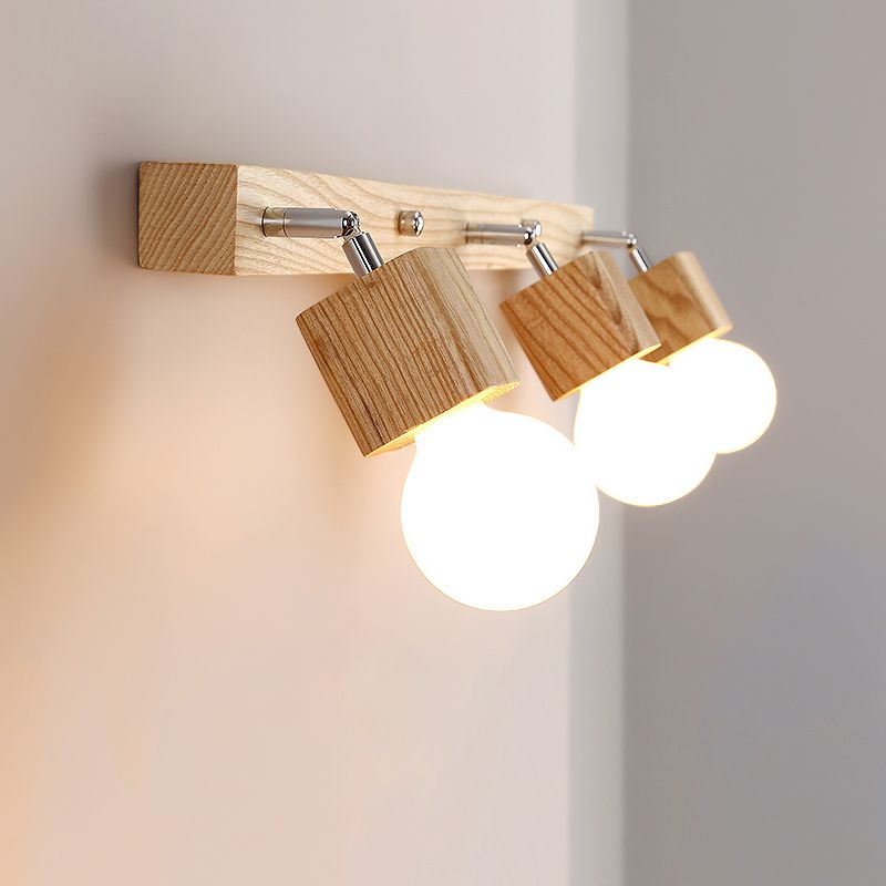 Modern Minimalist Style Cubic Vanity Wall Light Fixtures Wood Vanity Mirror Lights for Bathroom
