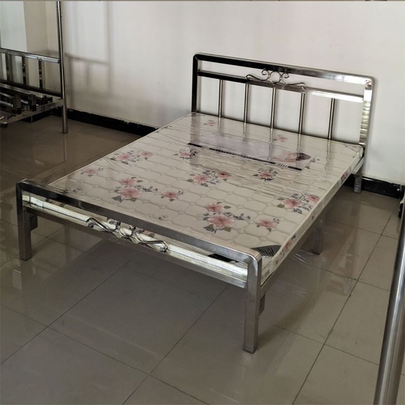 Modern Silver Steel Bed Rectangular Standard Bed with Metal Legs