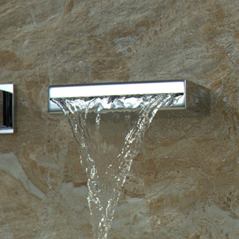 Square 3 Hole Bathroom Faucet 2-Handle Wall Mounted Bathroom Faucet with LED Lighting