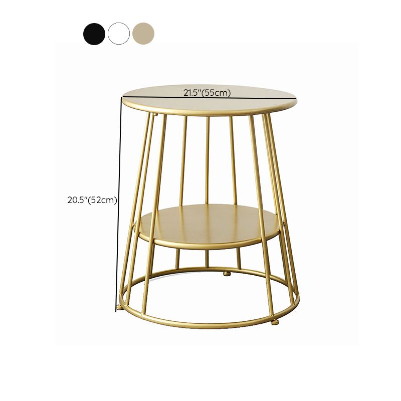 Medieval Modern Metal Table Round Top Frame Base Side Tablewith Shelf