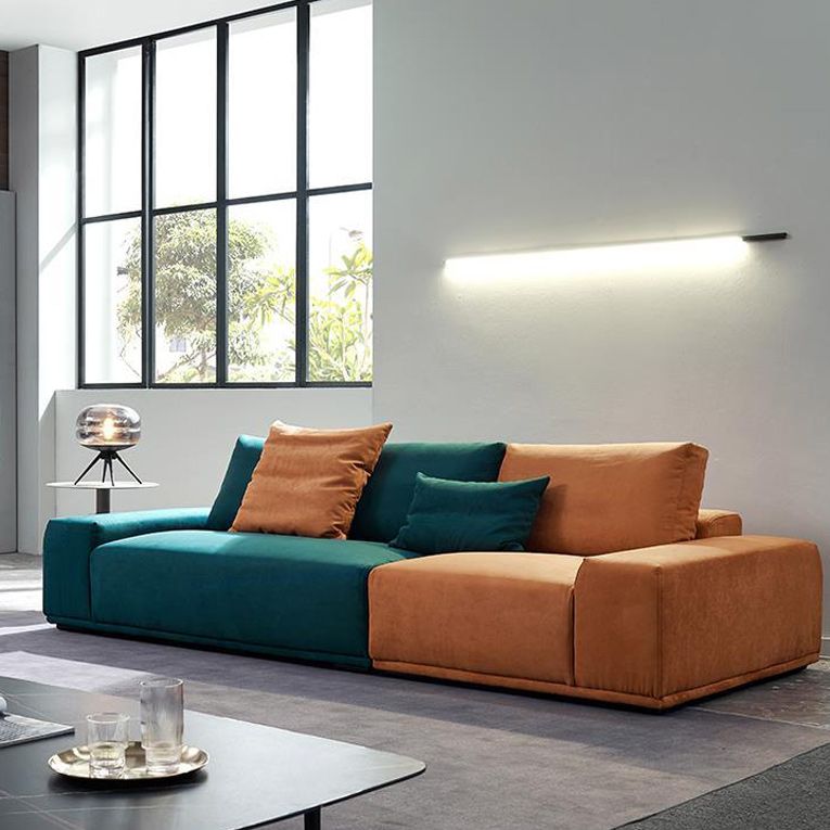 Modern Style Suede Sofa Standard Square Arm Sofa with Pillows