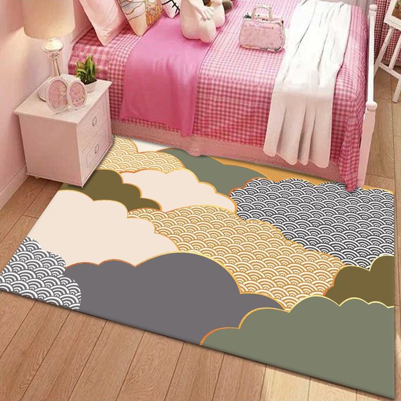 Trendy Scroll Pattern Rug Polyester Carpet Non-Slip Backing Area Rug for Living Room