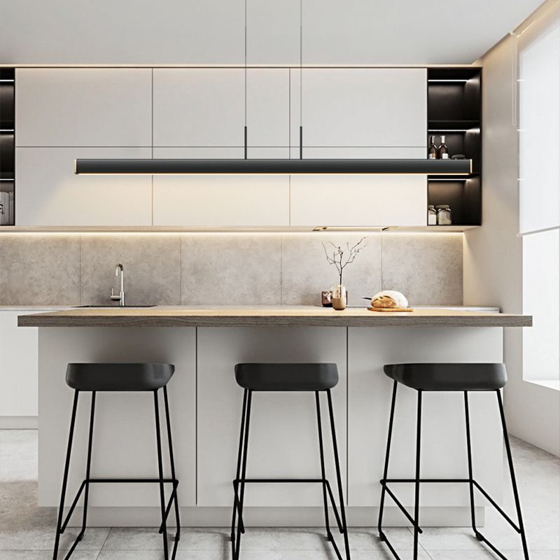 Linear Contemporary Style Island Light Long Strip Kitchen Bar Lighting Fixture in Black