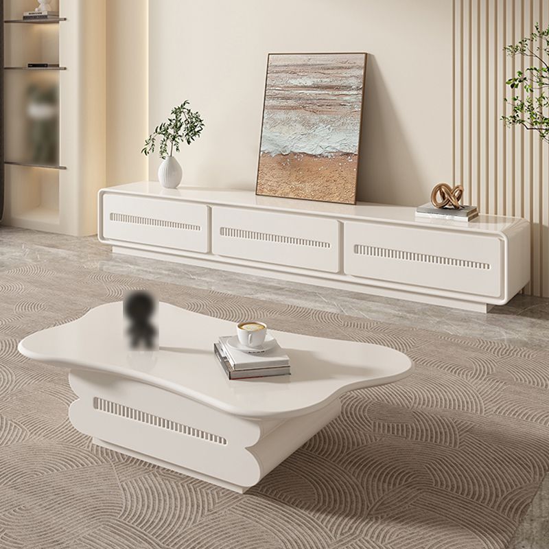 Modern Coffee Table White Wood Free Form Single Coffee Table with 2 Drawers