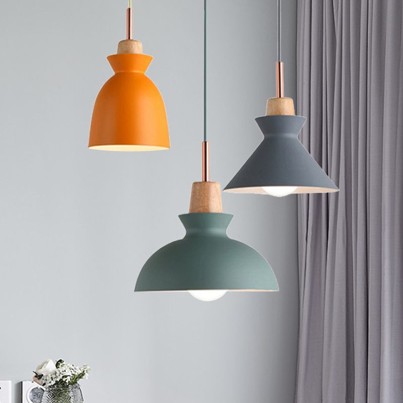 Multi-Color Cone and Dome Hanging Lighting Modern 3 Lights Metal Pendant Ceiling Light with Linear/Round Canopy