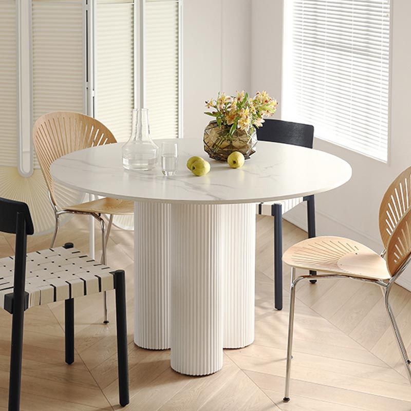 Modern Dining Table Stone and Metal Three Pedestal Dining Table for Living Room