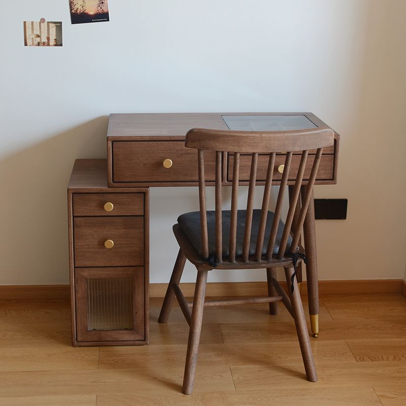 Solid Wood Dresser Table Storage Box Vanity Set with Makeup Table and Stool
