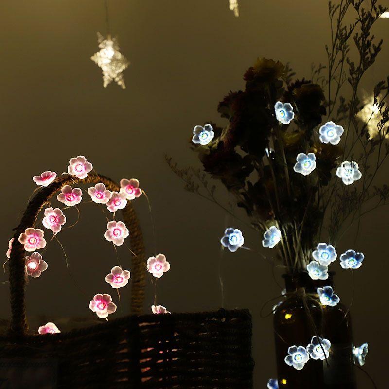 Peach Blossom Plastic String Lamp Modern Style Battery LED Festive Light for Courtyard