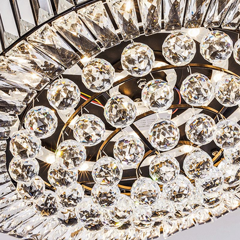 Crystal Block Drum Ceiling Lighting Modernism Black LED Flush Mount, 3 Color Light/Remote Control Stepless Dimming