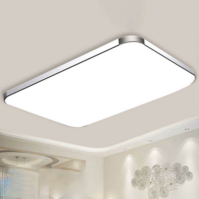 Flat Panel Flush Ceiling Light with Acrylic Diffuser Simple Style White/Silver LED Ceiling Fixture for Living Room in White, 21"/25.5"/36.5" W