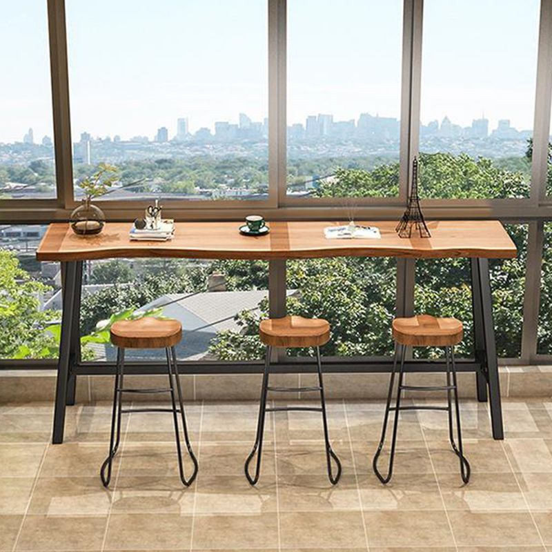 Solid Wood Bar Table Modern Trestle Base Dining Table for Kitchen