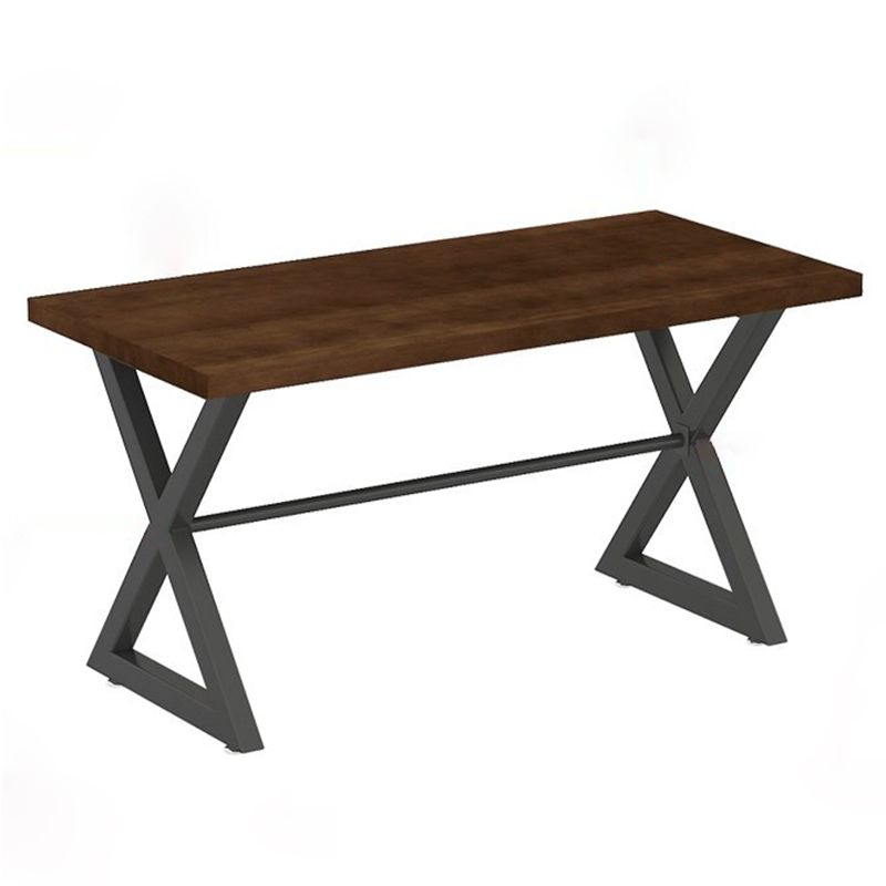 Mesa de comedor marrón de estilo industrial, mesa con caballete de madera maciza para comedor