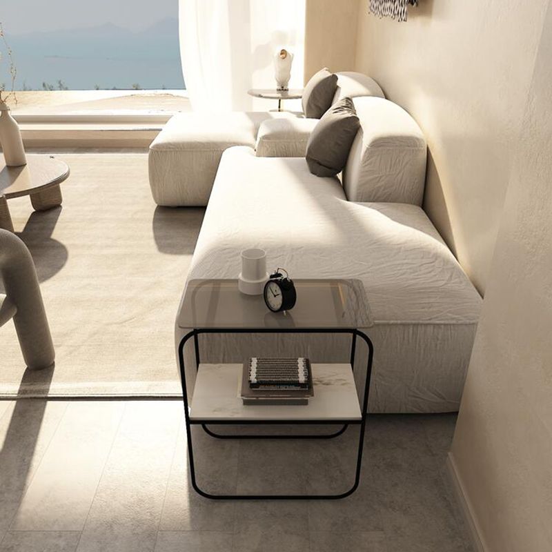 Modern Rectangular Glass Side End Table Sled Side Table with Metal Base