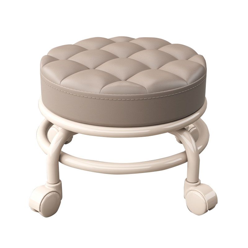 Stain Resistant Ottoman Solid PU Leather Tufted Round Ottoman with Wheels