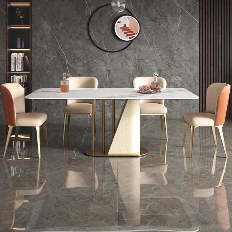 Stone Top Dining Table White Traditional Luxury Table with Pedestal Base