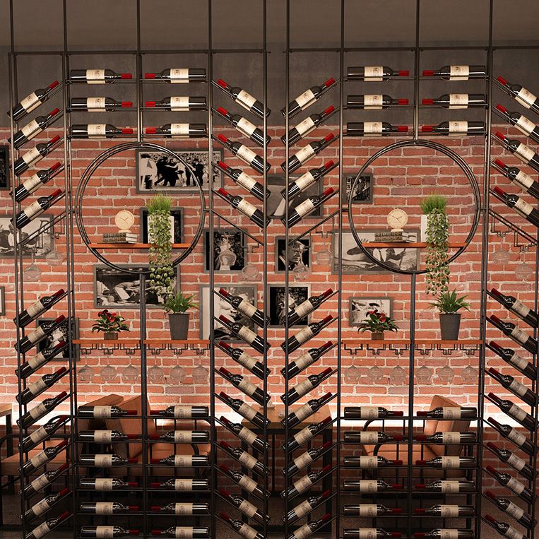 Iron Floor Wine Bottle & Glass Rack Black Industrial Wine Rack with Stemware Holder