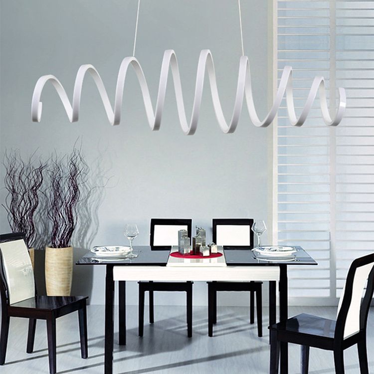 Acrylic White Linear LED Island Light in Modern Style Lacquered Iron Pendant Light for Dining Room