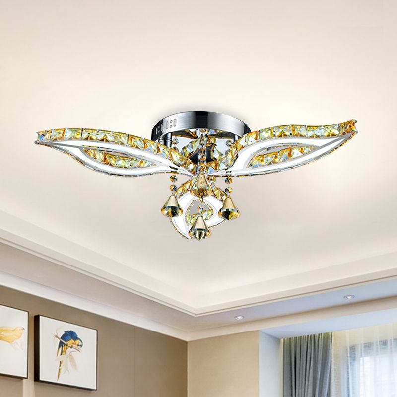 Blattschlafzimmer Halbmontage Beleuchtung zeitgenössischer Bernsteinkristall LED Chrom Flushmount