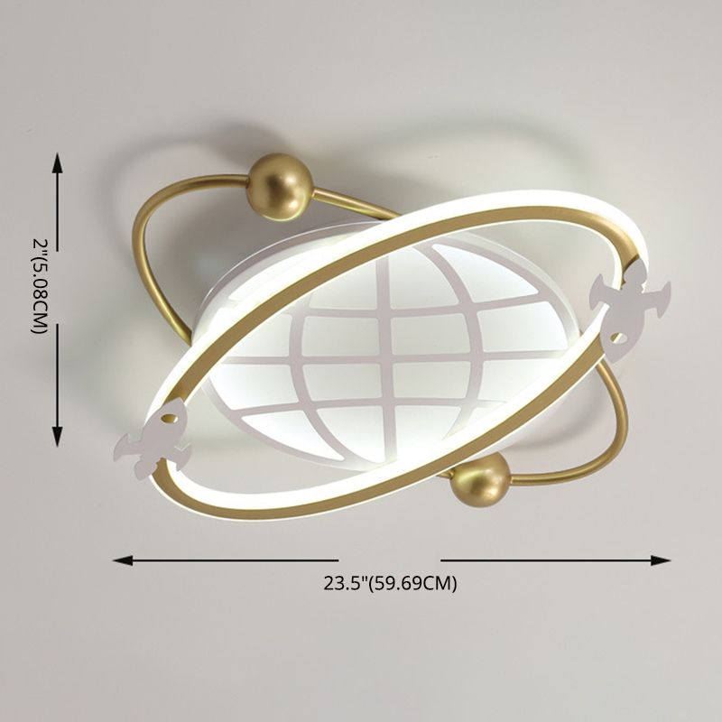 Childrens Orbit Flush Mount Ceiling Light Metal Bedroom LED Flush Light with Rocket Detail
