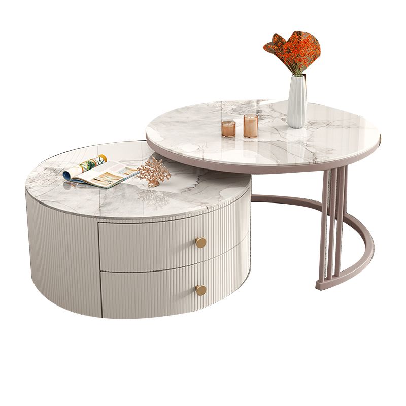 Frame Round Glam Coffee Table Slate Nesting Coffee Table Set